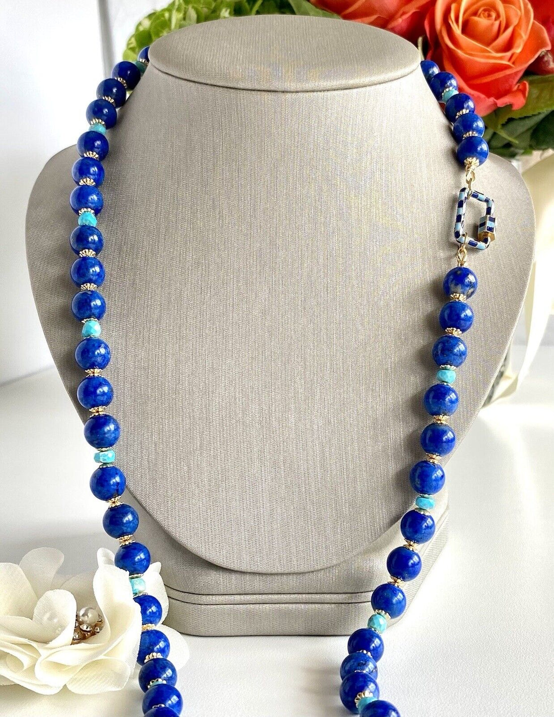 Natural Lapis Lazuli & Sleeping Beauty Turquoise 14K GF Necklace, New, 30.5"