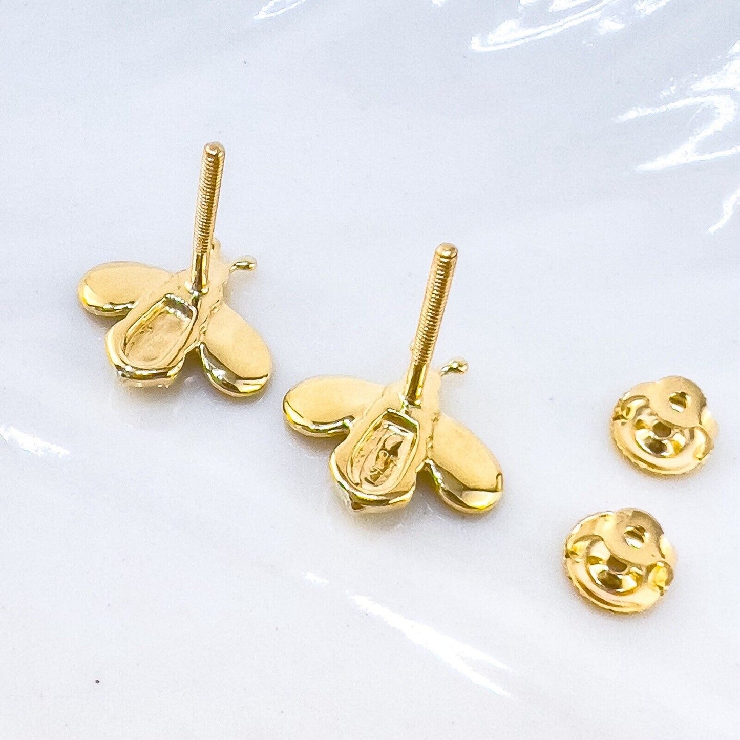 10k Yellow Gold Bumble Bee Screw-Back Stud Earrings