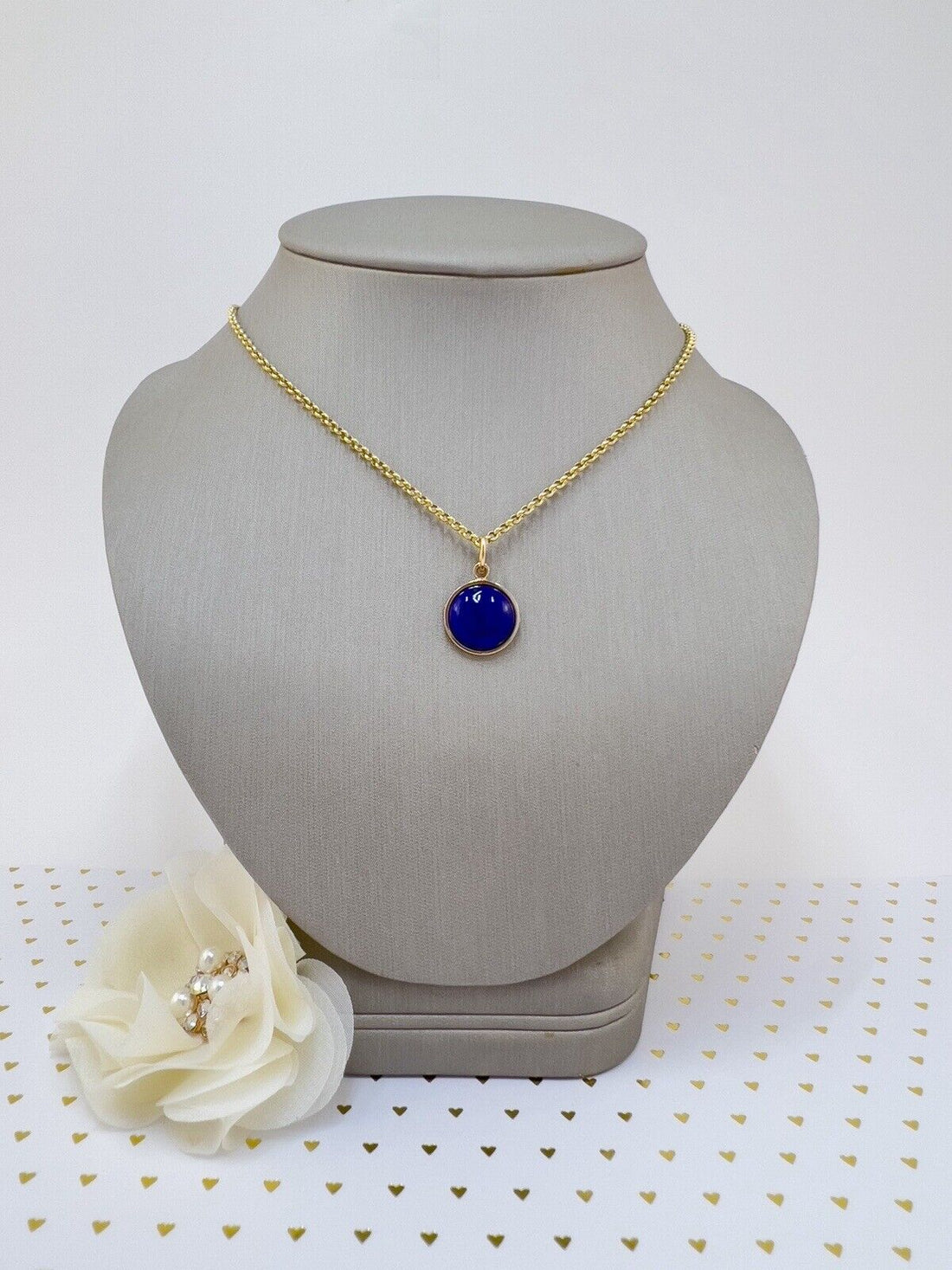 Natural Lapis Lazuli 14k Yellow Gold Round Pendant, Unisex, Handcrafted