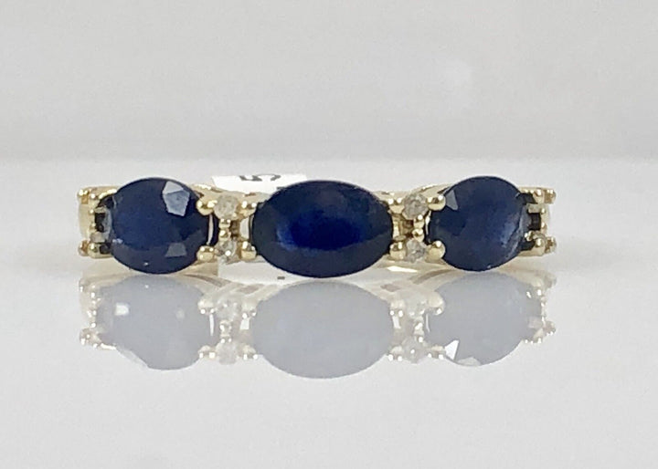 Elegant Genuine Sapphire (1.5ct) & Diamond Solid 10kt Yellow Gold Ring, Size 7