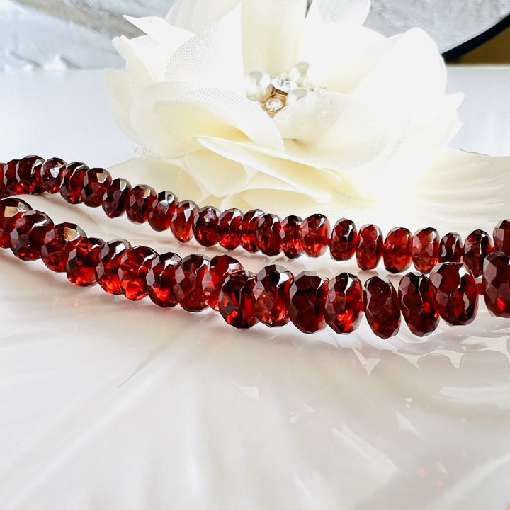 Genuine Almandine Garnet (155ct) Solid 14k Yellow Gold Beaded Necklace, New 16"