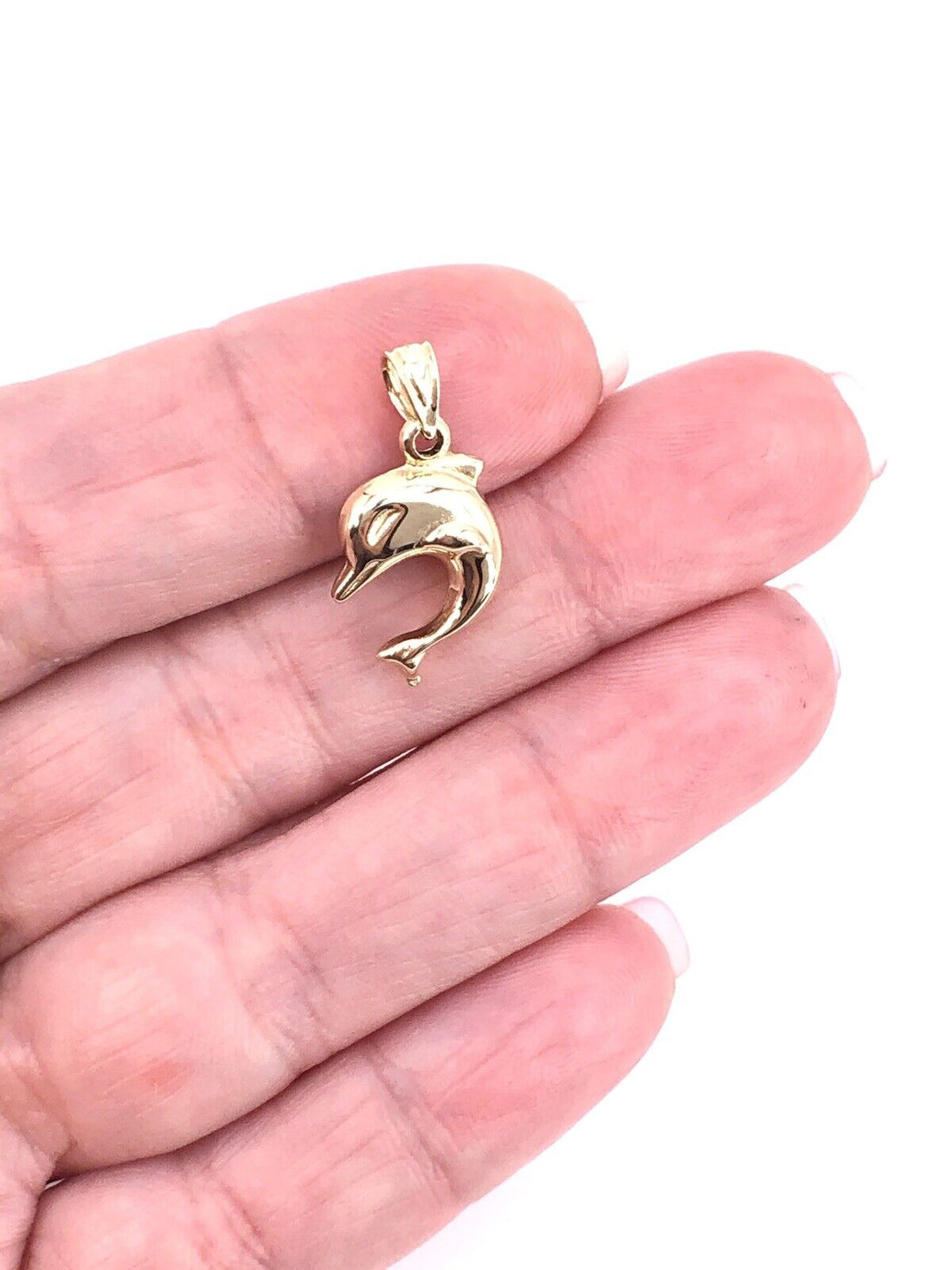 Medium Jumping Dolphin Solid 14K Yellow Gold Puffy 2 Sided Charm/Pendant, New