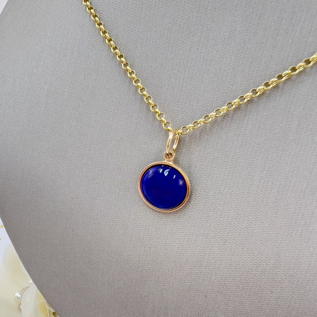 Natural Lapis Lazuli 14k Yellow Gold Round Pendant, Unisex, Handcrafted