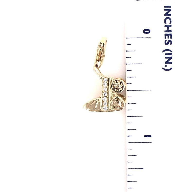 Solid 14K Yellow Gold & Cubic Zirconia 3D Baby Stroller/Carriage Charm, New