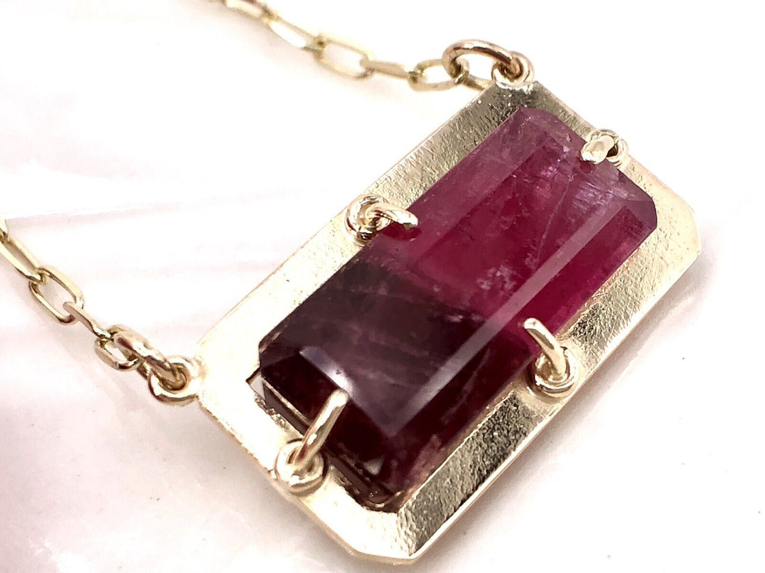 14K Yellow Gold & Genuine Pink Tourmaline  (5.42ct) Pendant/ Necklace,18.75" New