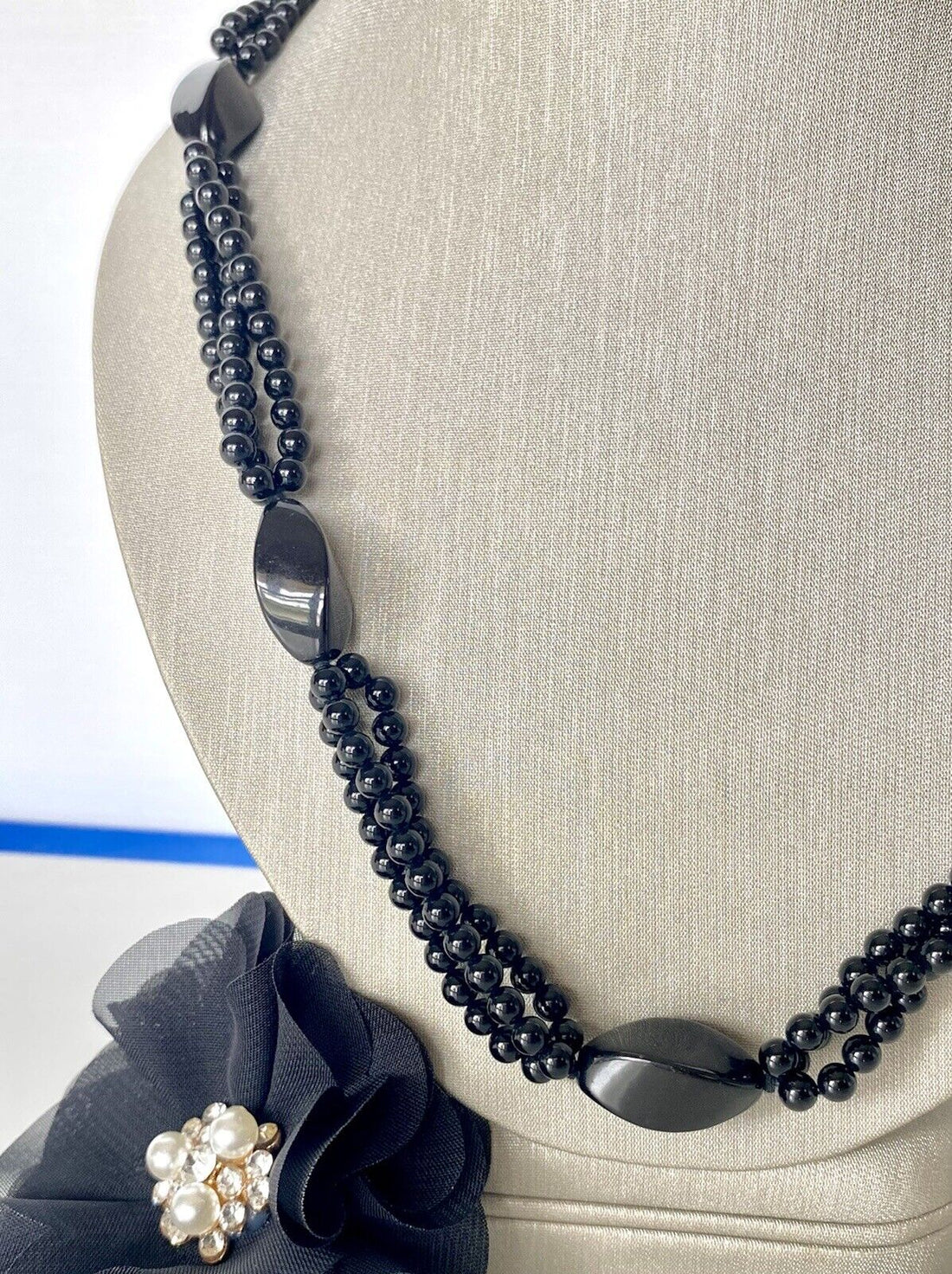 Elegant Black Onyx Necklace, 28", New (Vintage Stock)