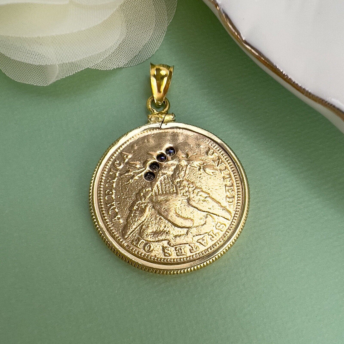 Antique 1894 Liberty Eagle Coin & Diamond Pendant, New