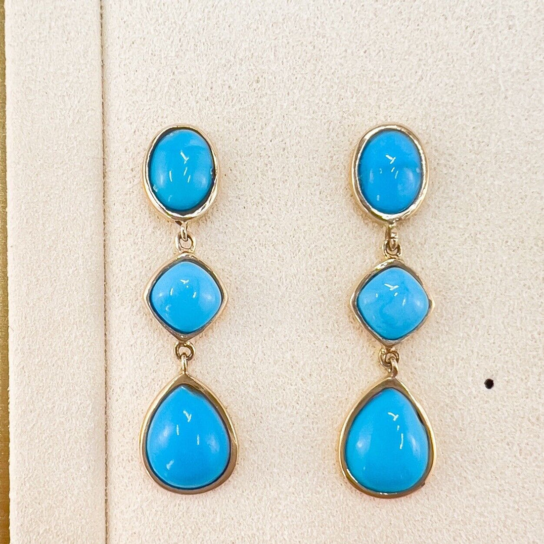 Natural Arizona Turquoise Solid 14k Yellow Gold Dangle/Drop Earrings, New