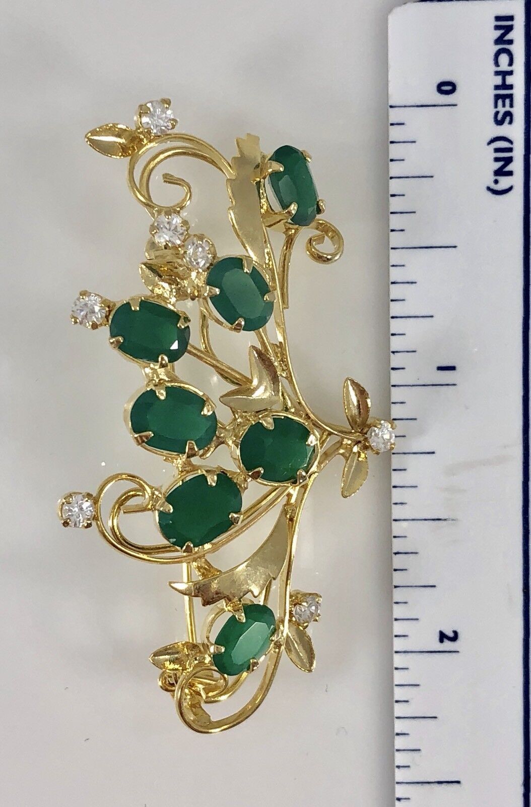 Genuine Green Chalcedony Vine (4.5ctw) Brooch/Pin 22kt HGE, New, Size 2.25"