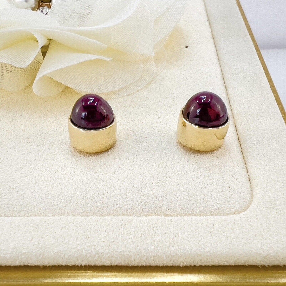 Genuine Star Ruby Solid 14k Yellow Gold Stud Earrings, Newly Handcrafted