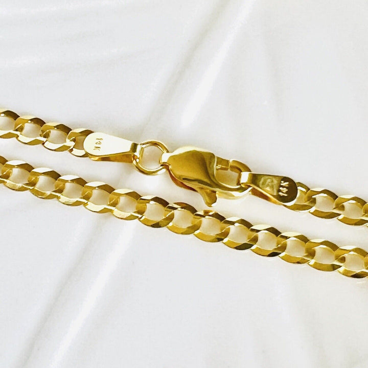 Solid 14k Yellow Gold Curb Link Flat Diamond-Cut Chain, 18", New