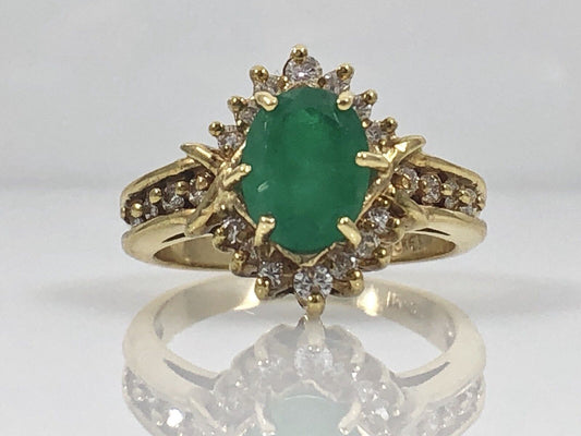 Genuine Oval Emerald 14kt Gold & Diamond Ring, Size 7