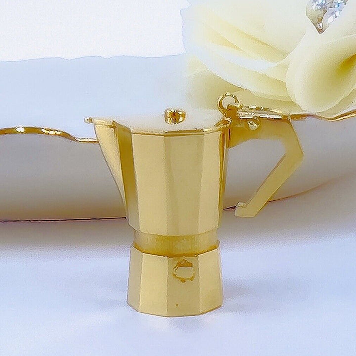 14K Yellow Gold 3D Italian Espresso Coffee Pot/ Cafetera Cubana, New, Large