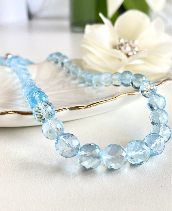 Genuine Sky Blue Topaz (233ctw) & Solid 14K White Gold Necklace, New, 18"