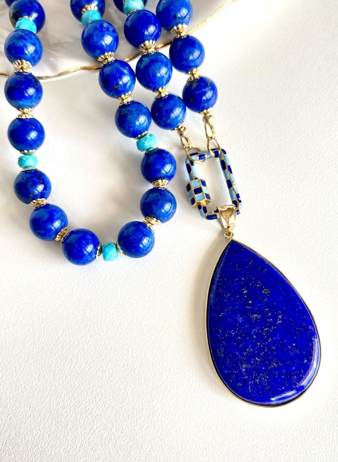 Natural Lapis Lazuli & Sleeping Beauty Turquoise 14K GF Necklace, New, 30.5"