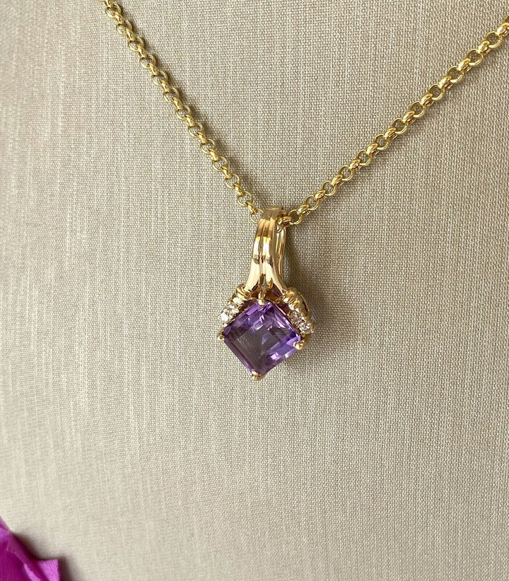 Vintage 14k Yellow Gold, Amethyst (5.12ct) & Diamond Enhancer/Pendant, New