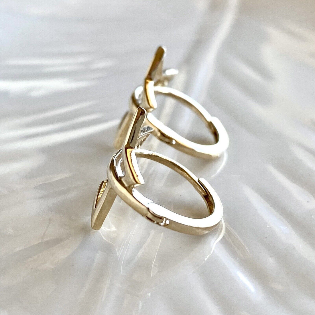 Solid 14k Yellow Gold 5 Point Star Hoop Earrings, New