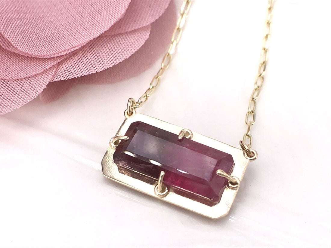 14K Yellow Gold & Genuine Pink Tourmaline  (5.42ct) Pendant/ Necklace,18.75" New