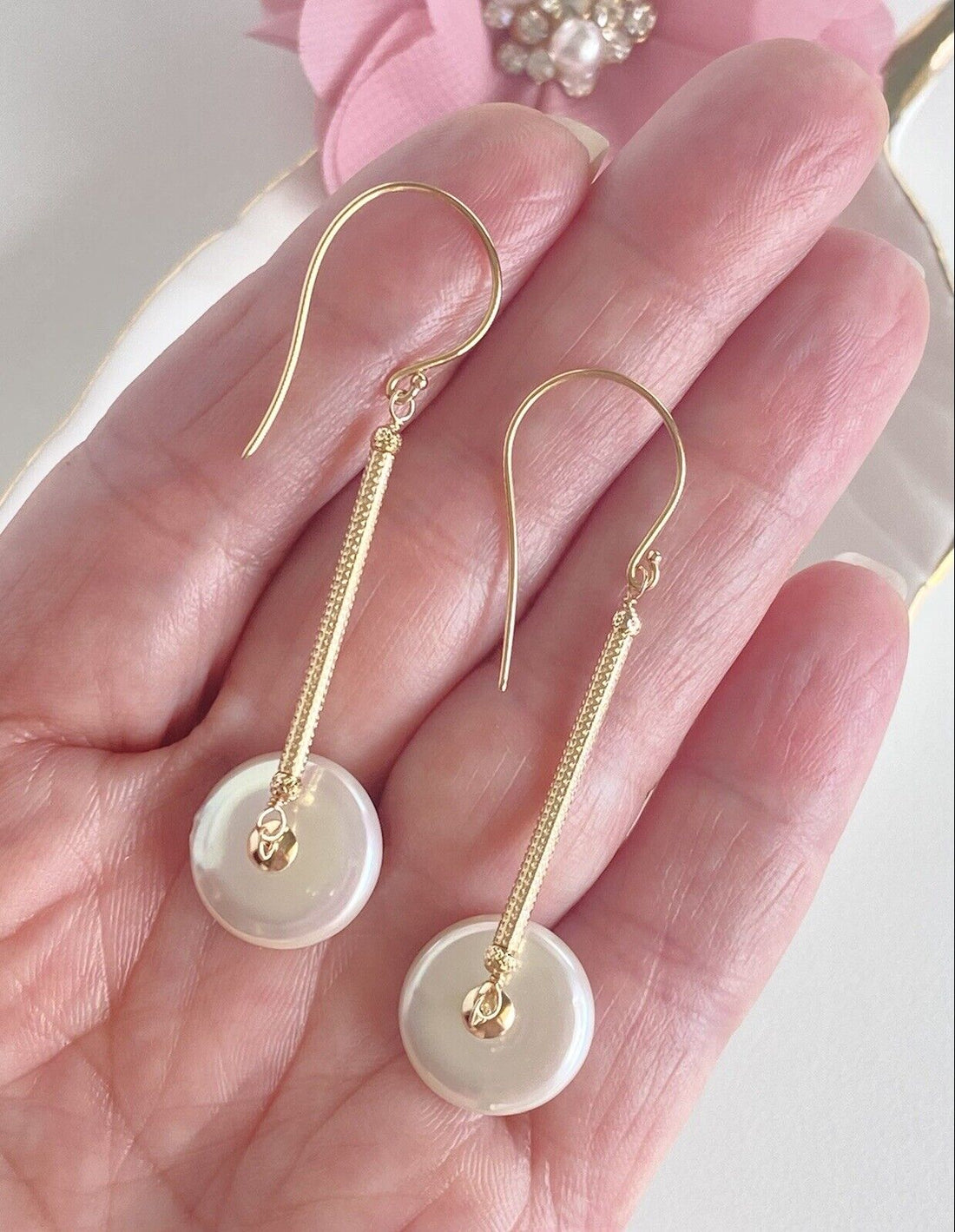 Unique Large Coin Pearl & Solid 14k Yellow Gold Dangle Earrings, New, 2.48"