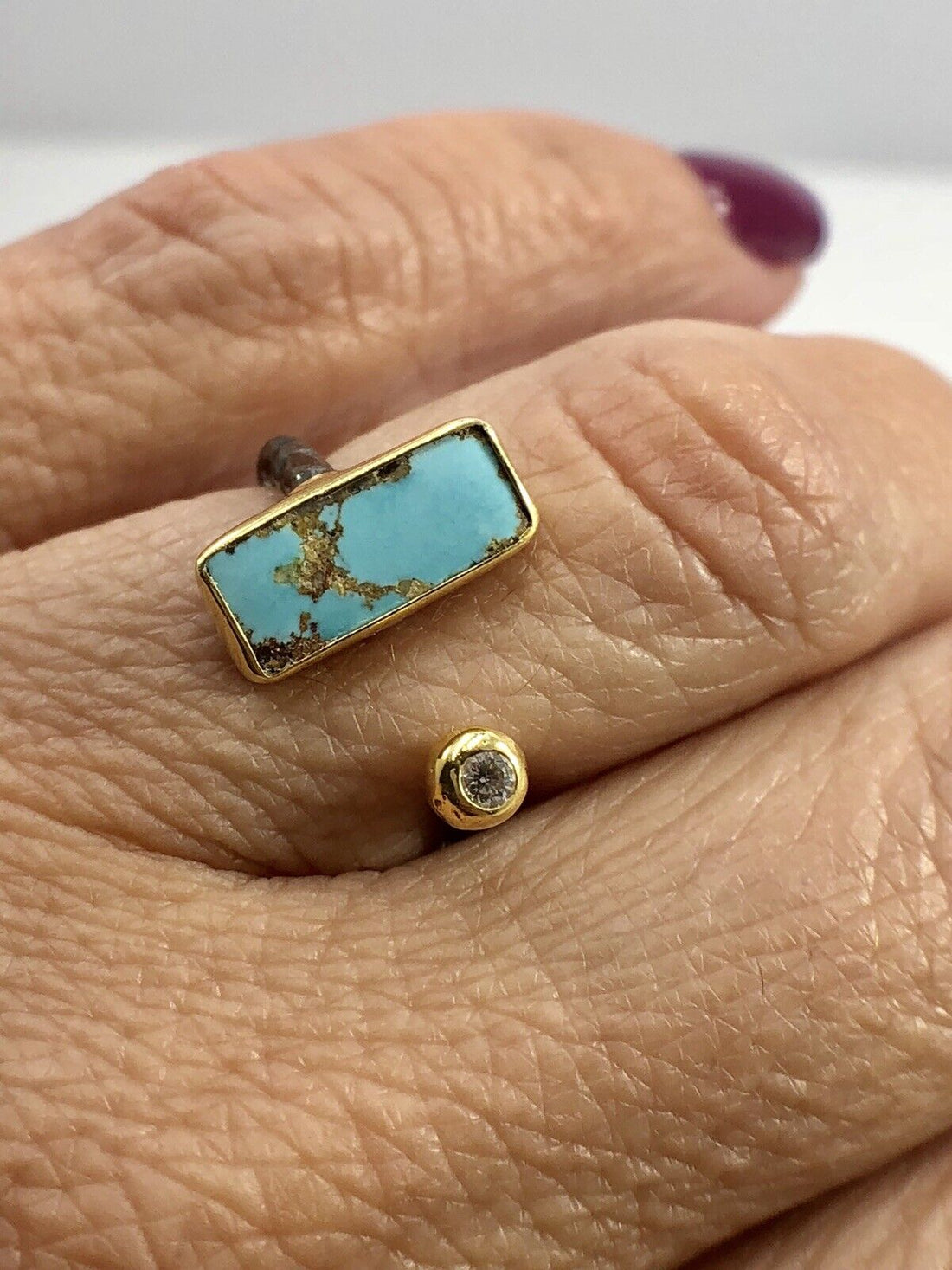 Designer Persian Turquoise & CZ Antiqued Sterling Silver & 22K Gold Ring #2