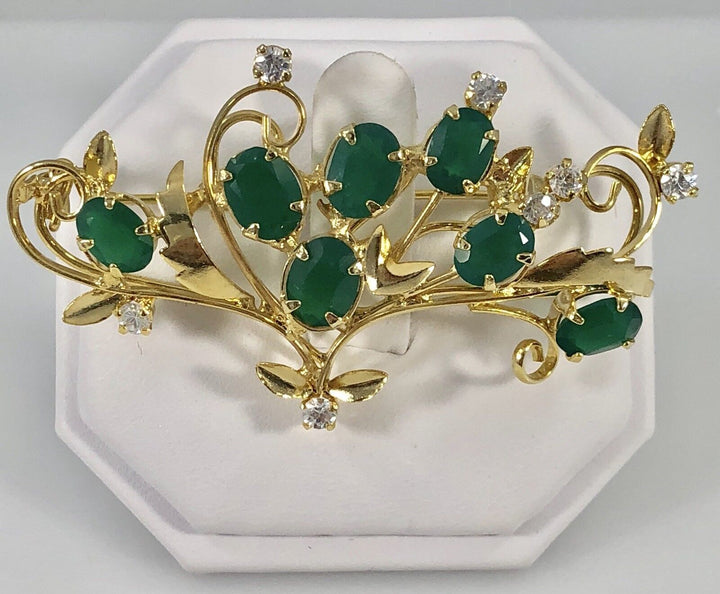 Genuine Green Chalcedony Vine (4.5ctw) Brooch/Pin 22kt HGE, New, Size 2.25"