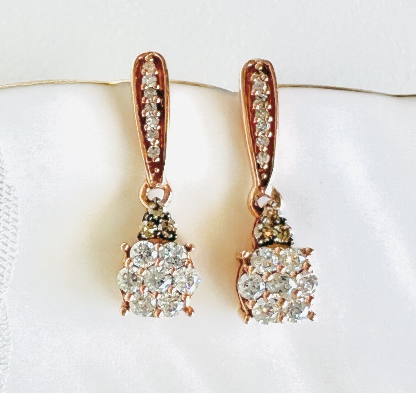 Solid 10k Rose Gold Genuine Diamond Dangle/Drop Earrings, New