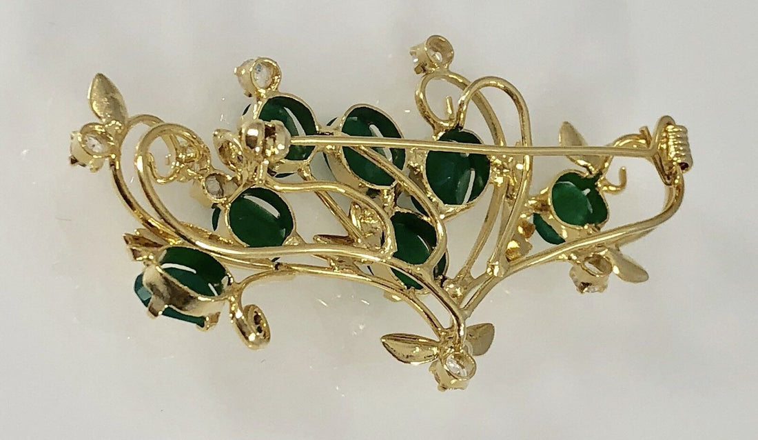 Genuine Green Chalcedony Vine (4.5ctw) Brooch/Pin 22kt HGE, New, Size 2.25"