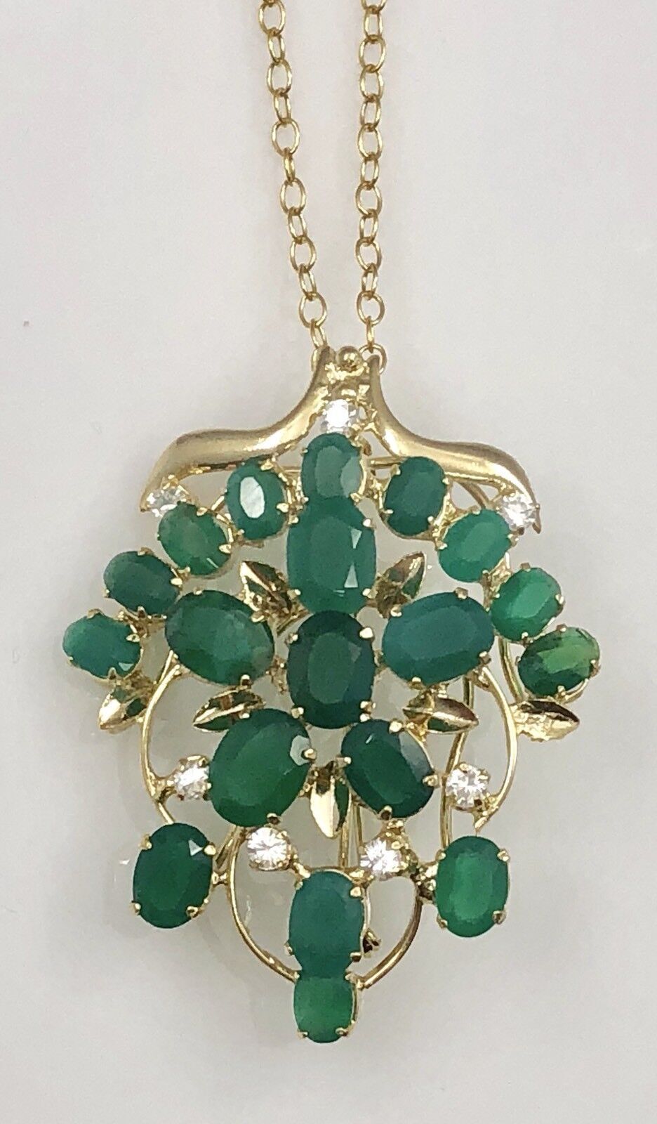 Genuine Green Chalcedony Cluster Pin or Pendant 22kt HGE, New, Size 2"