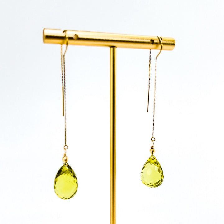 14k Yellow Gold Genuine Lemon Citrine Threader Drop/Dangle Earrings, New, 2.80"