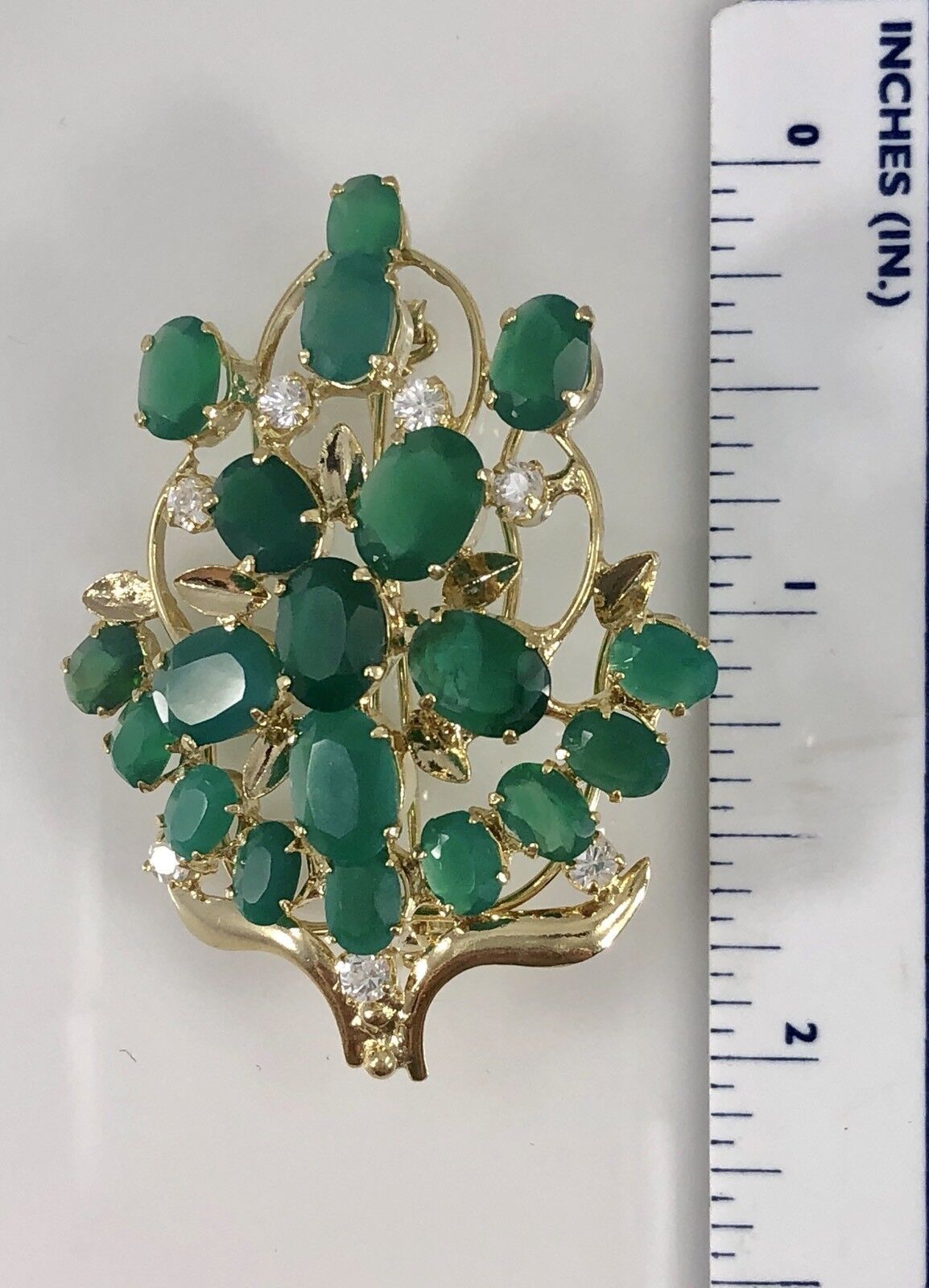 Genuine Green Chalcedony Cluster Pin or Pendant 22kt HGE, New, Size 2"