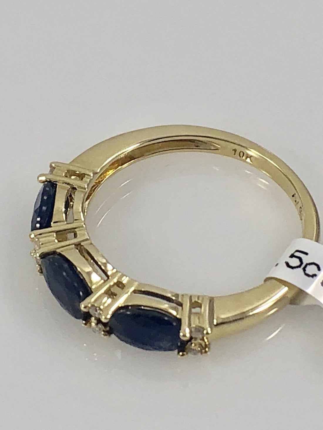 Elegant Genuine Sapphire (1.5ct) & Diamond Solid 10kt Yellow Gold Ring, Size 7