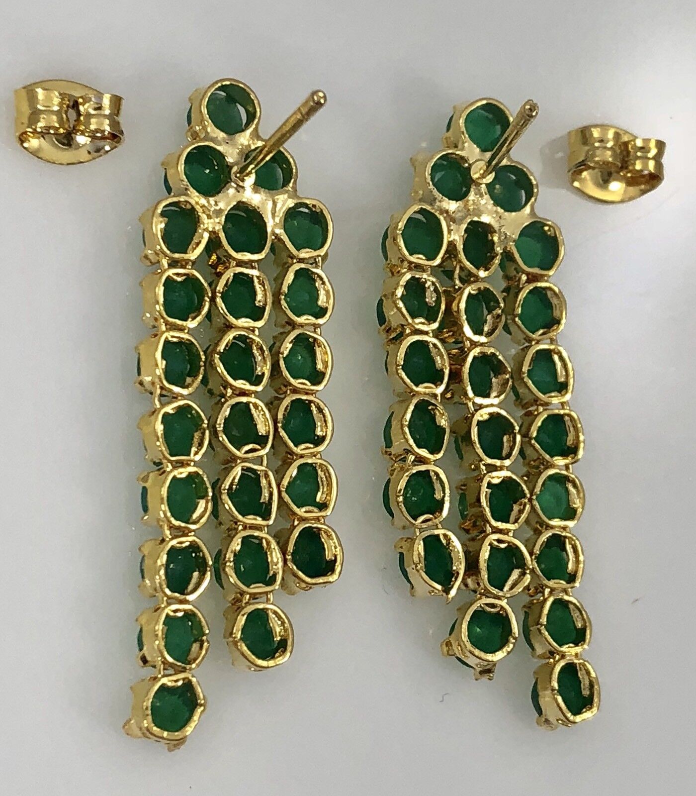 Genuine Green Chalcedony  Cascade Dangle Earrings 18kt Gold Overlay, 1.5" New