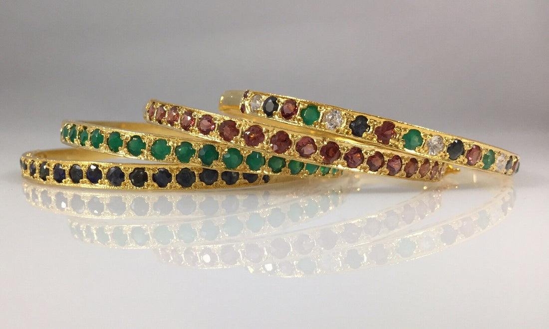 Fine Genuine Gemstone 22k Heavy Electroplated Bangle Bracelet (1.75ctw), New