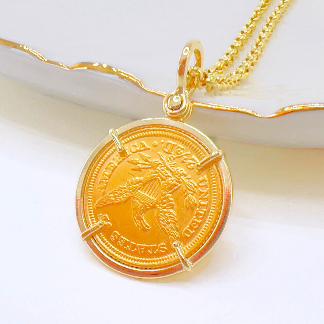 Genuine 1905 US Liberty Head 2.5 Dollar Quarter Eagle Coin With 14k Gold Pendant