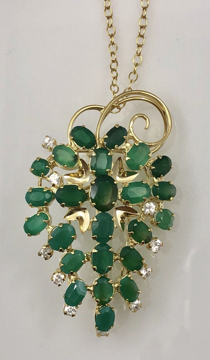 Genuine Green Chalcedony Grape Cluster Pin or Pendant 22kt HGE, New, Size 2.25"