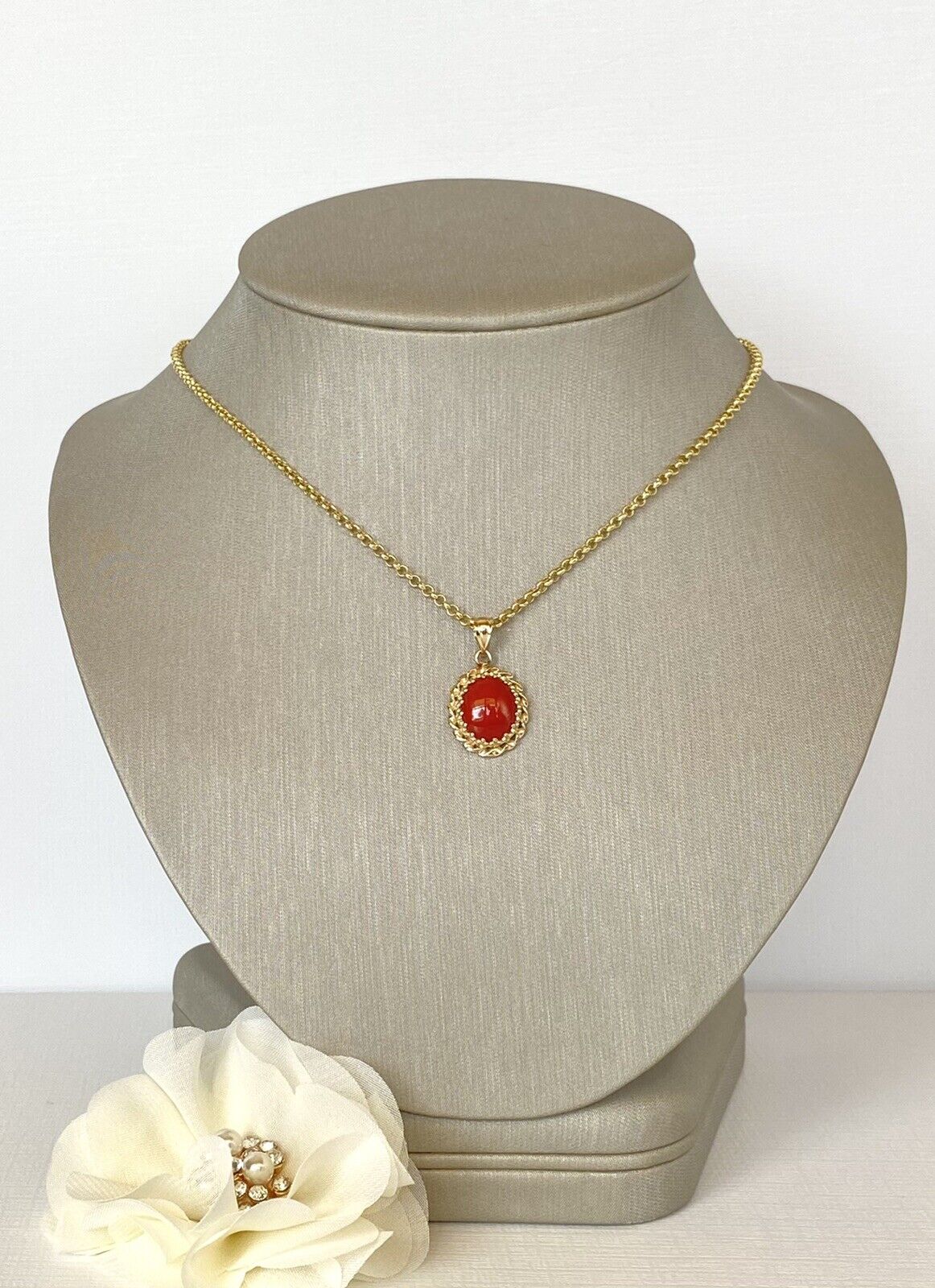 Lg Untreated Mediterranean Red Coral &14k Yellow Gold Handcrafted Pendant, New
