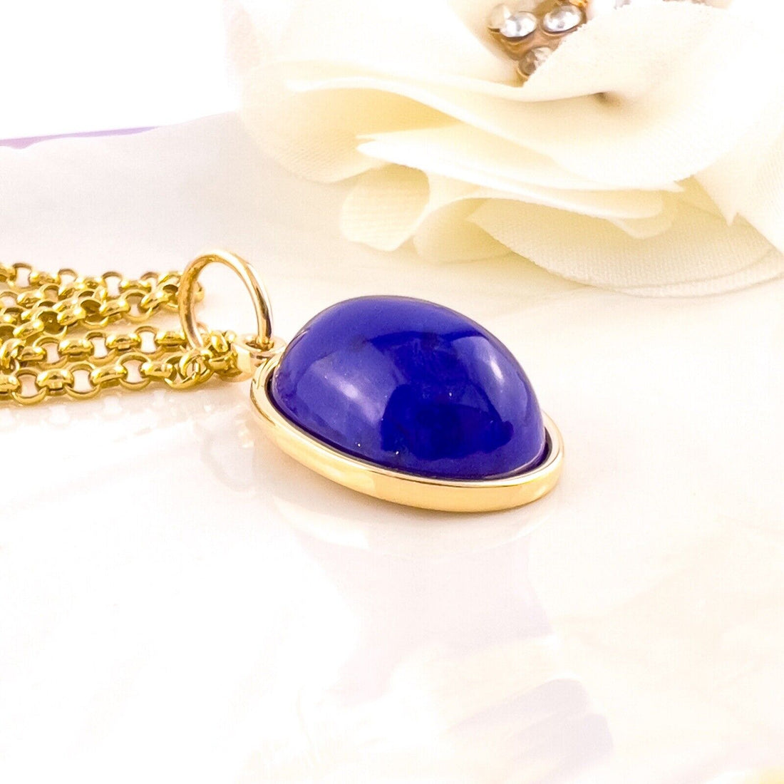 Natural Lapis Lazuli 14k Yellow Gold Oval Pendant, Unisex, Handcrafted