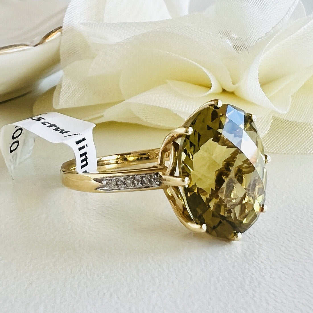 Fabulous Lemon Citrine (7.6ct) & Diamond 14K Yellow Gold Ring, New, Size 8