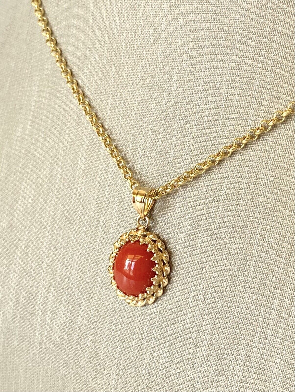 Lg Untreated Mediterranean Red Coral &14k Yellow Gold Handcrafted Pendant, New