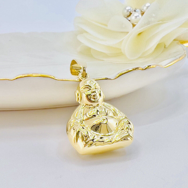 14k Yellow Gold Puffy 3-D Buddha Pendant, New, 1.20"