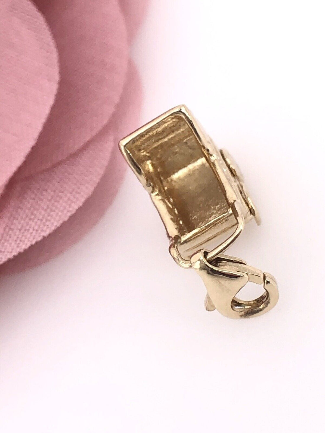 Solid 14K Yellow Gold & Cubic Zirconia 3D Baby Stroller/Carriage Charm, New