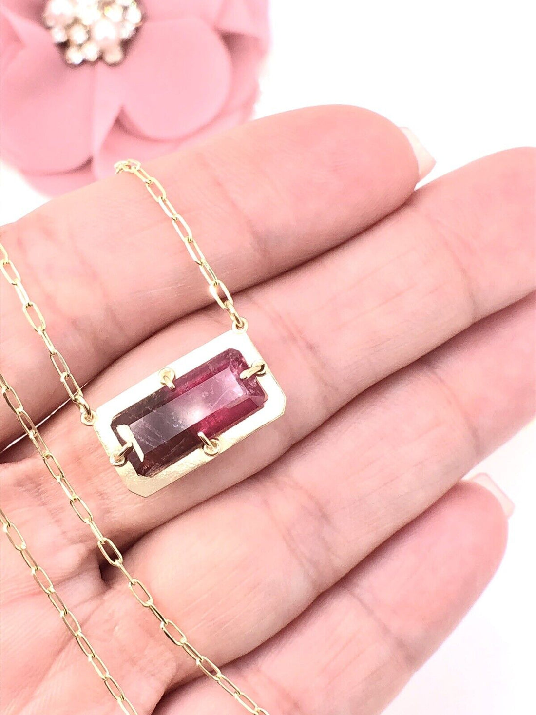 14K Yellow Gold & Genuine Pink Tourmaline  (5.42ct) Pendant/ Necklace,18.75" New