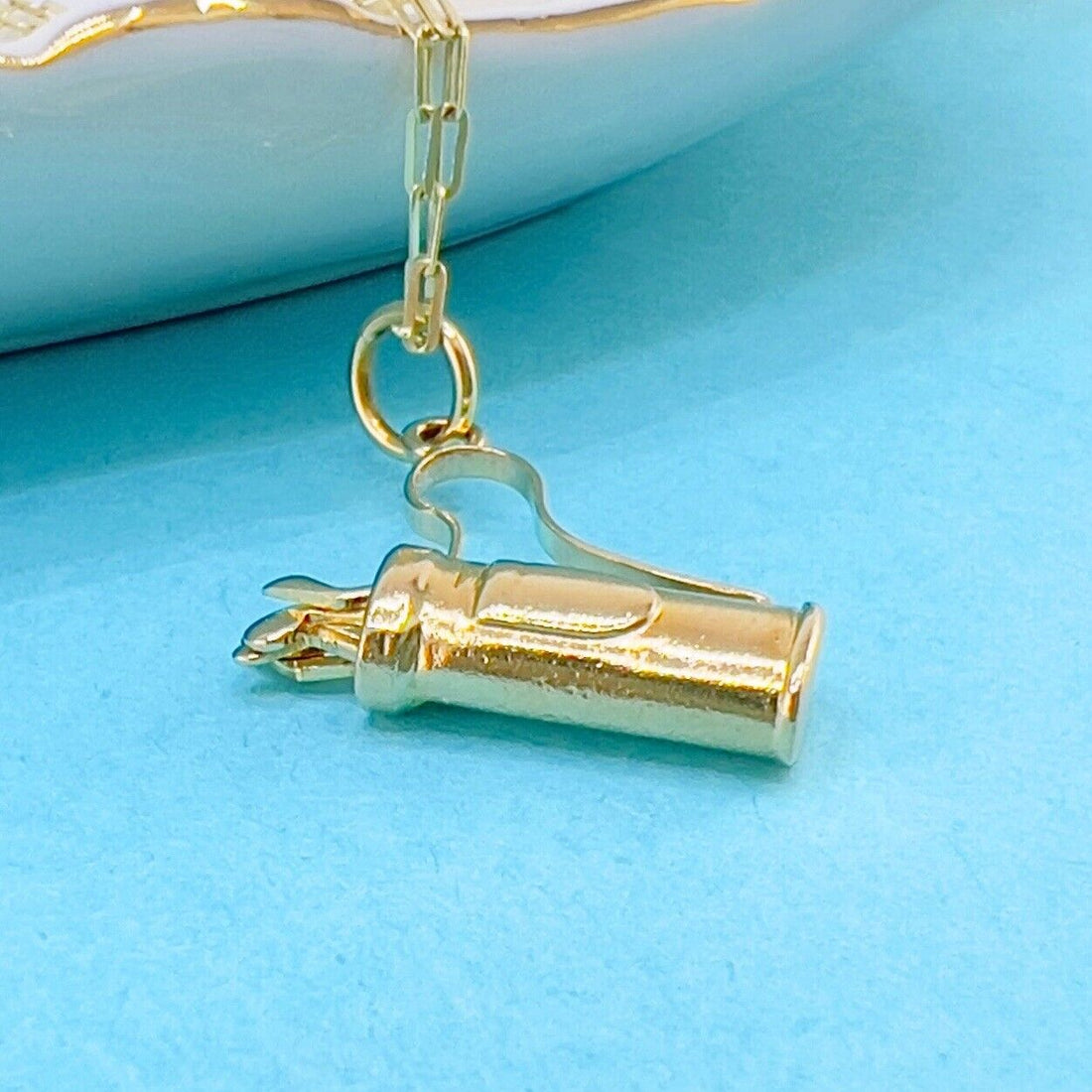 14k Yellow Gold Antique-Style Golf Bag & Articulated Clubs Pendant/Charm