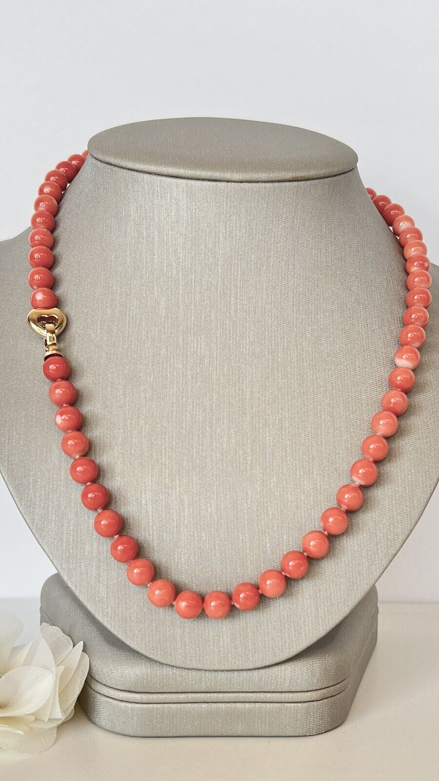 Natural No-Dye Genuine Salmon Coral (193ctw) Solid 14k Yellow Gold Necklace, 20"