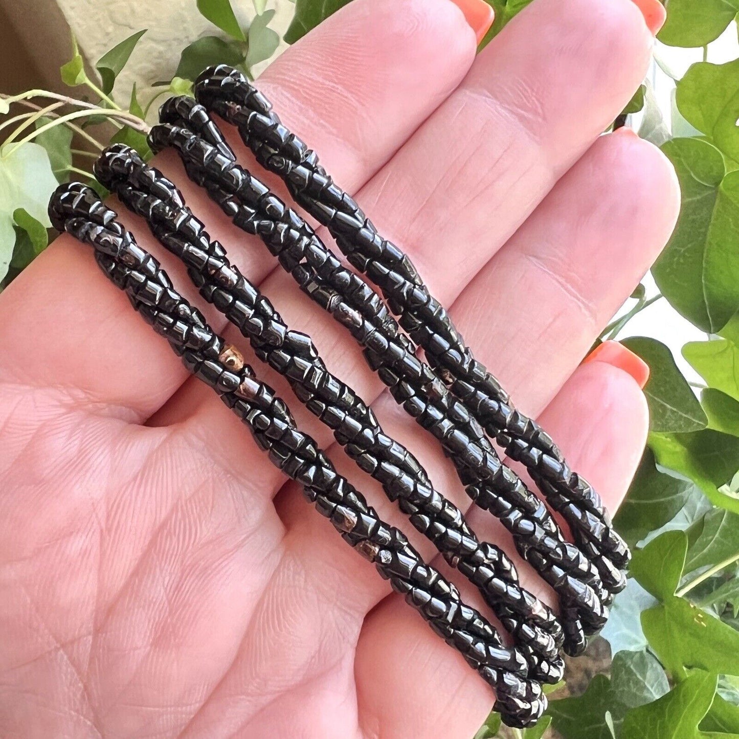 Vintage Handcrafted Genuine Black Coral 3-Row Twisted Rope Necklace, 34”