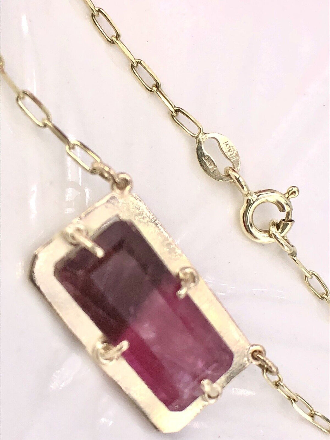 14K Yellow Gold & Genuine Pink Tourmaline  (5.42ct) Pendant/ Necklace,18.75" New