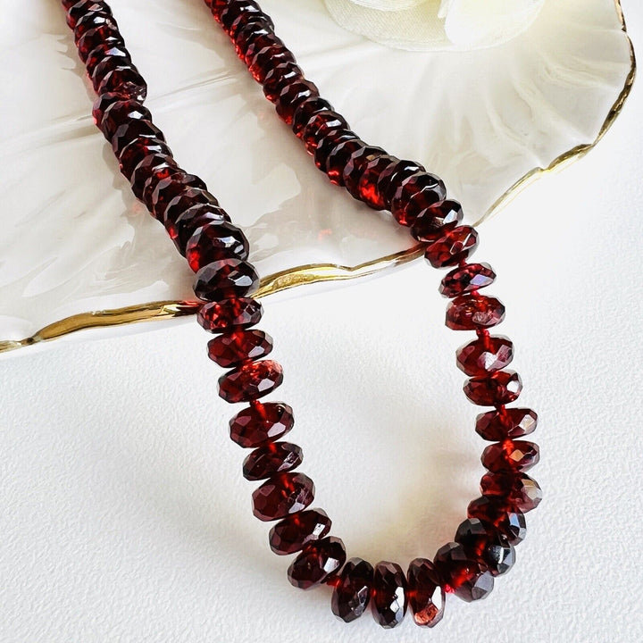 Genuine Almandine Garnet (155ct) Solid 14k Yellow Gold Beaded Necklace, New 16"