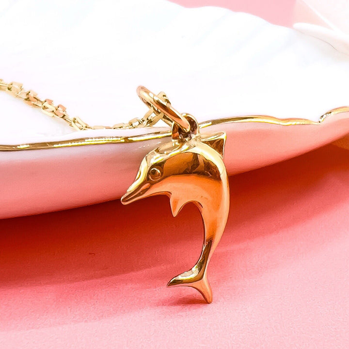 Vintage 14k Yellow Gold Puffy Dolphin Charm Pendant