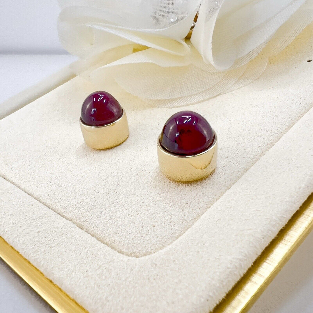 Genuine Star Ruby Solid 14k Yellow Gold Stud Earrings, Newly Handcrafted