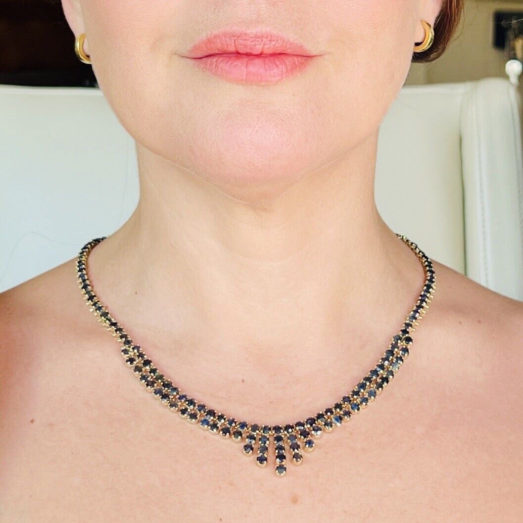 Genuine Sapphire "Cleopatra" Necklace, New 19"